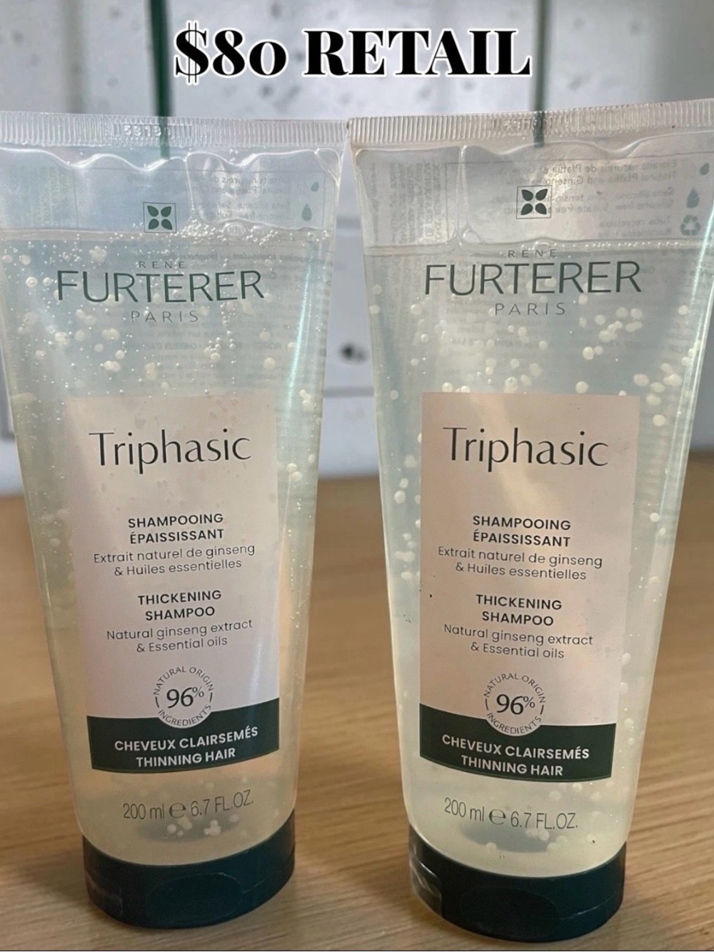 2 Pack Rene Furterer Paris Triphasic Thickening Anti-Hair Loss Shampoo 6.7fl oz